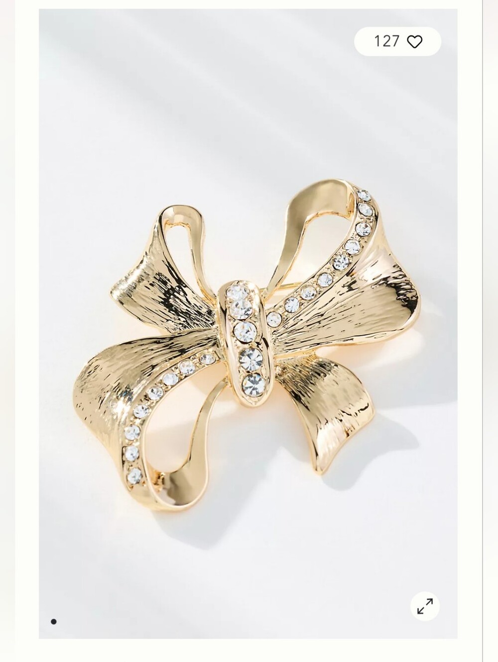 Gold Bow Brooch w/ Crystals